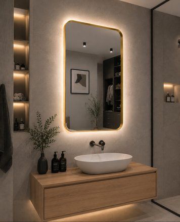 Дзеркало в золотій металевій рамі з Led підсвічуванням 4720 фото