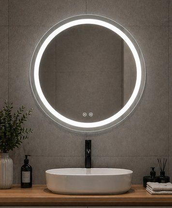 Дзеркало 80см кругле з LED-підсвіткою Touch, з антизапотіванням, з димером, рег. яскравості R800 46214 фото