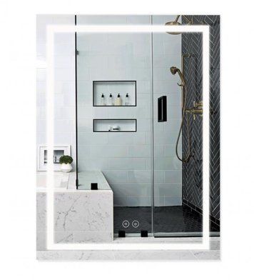 Дзеркало 60х80 з LED-підсвіткою Touch, з антизапотіванням, з годинником, димером, рег. яскравості 30640 фото