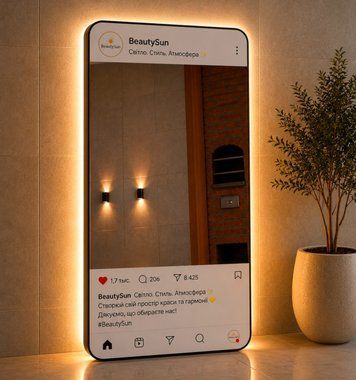 Instagram дзеркало в чорній металевый рамі з підсвіткою для вашого бізнесу 7925 фото