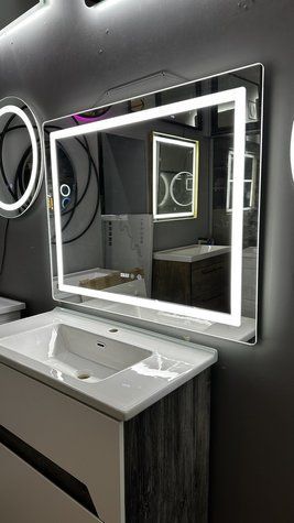 Дзеркало 100х80 LED-підсвічуванням Touch, з антизапотіванням, з годинником, диммером, рег. яскравості 306361 фото
