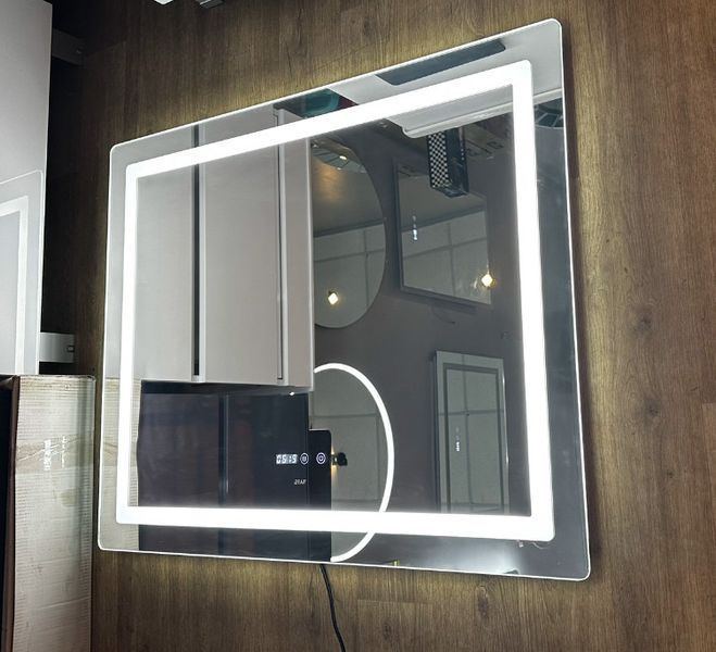 Дзеркало 100х80 LED-підсвічуванням Touch, з антизапотіванням, з годинником, диммером, рег. яскравості 306361 фото